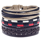 Boyfriend Fashion Bangle Jewelry Beads Woven Wristband Rope Braided Bracelet Punk Multilayer Leather 3Pcs/set Mens Ethnic
