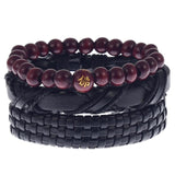 Boyfriend Fashion Bangle Jewelry Beads Woven Wristband Rope Braided Bracelet Punk Multilayer Leather 3Pcs/set Mens Ethnic