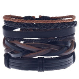 Boyfriend Fashion Bangle Jewelry Beads Woven Wristband Rope Braided Bracelet Punk Multilayer Leather 3Pcs/set Mens Ethnic