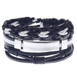 Boyfriend Fashion Bangle Jewelry Beads Woven Wristband Rope Braided Bracelet Punk Multilayer Leather 3Pcs/set Mens Ethnic
