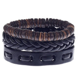 Boyfriend Fashion Bangle Jewelry Beads Woven Wristband Rope Braided Bracelet Punk Multilayer Leather 3Pcs/set Mens Ethnic