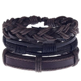 Boyfriend Fashion Bangle Jewelry Beads Woven Wristband Rope Braided Bracelet Punk Multilayer Leather 3Pcs/set Mens Ethnic