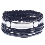 Boyfriend Fashion Bangle Jewelry Beads Woven Wristband Rope Braided Bracelet Punk Multilayer Leather 3Pcs/set Mens Ethnic