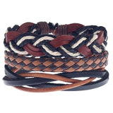 Boyfriend Fashion Bangle Jewelry Beads Woven Wristband Rope Braided Bracelet Punk Multilayer Leather 3Pcs/set Mens Ethnic