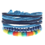 Boyfriend Fashion Bangle Jewelry Beads Woven Wristband Rope Braided Bracelet Punk Multilayer Leather 3Pcs/set Mens Ethnic
