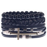 Boyfriend Fashion Bangle Jewelry Beads Woven Wristband Rope Braided Bracelet Punk Multilayer Leather 3Pcs/set Mens Ethnic