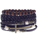 Boyfriend Fashion Bangle Jewelry Beads Woven Wristband Rope Braided Bracelet Punk Multilayer Leather 3Pcs/set Mens Ethnic