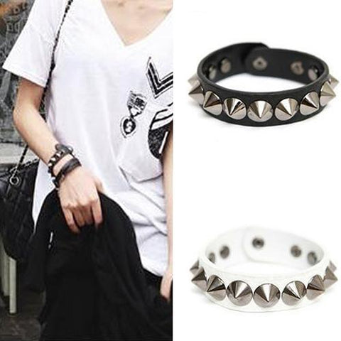 Punk Gothic Rock Faux Leather Rivet Stud Spike Bracelet Cuff Bangle Wristband