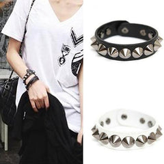 Punk Gothic Rock Faux Leather Rivet Stud Spike Bracelet Cuff Bangle Wristband